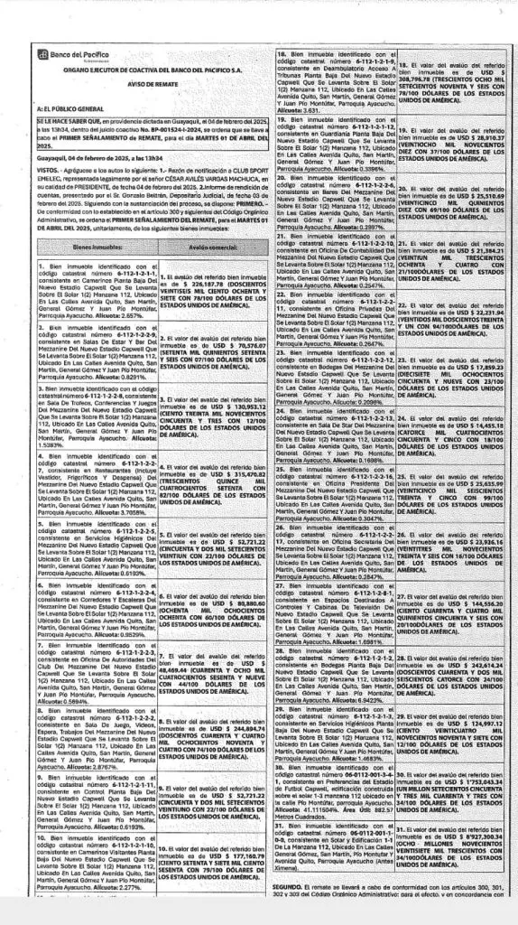 El anuncio de remate de las localidades del Estadio Capwell.
