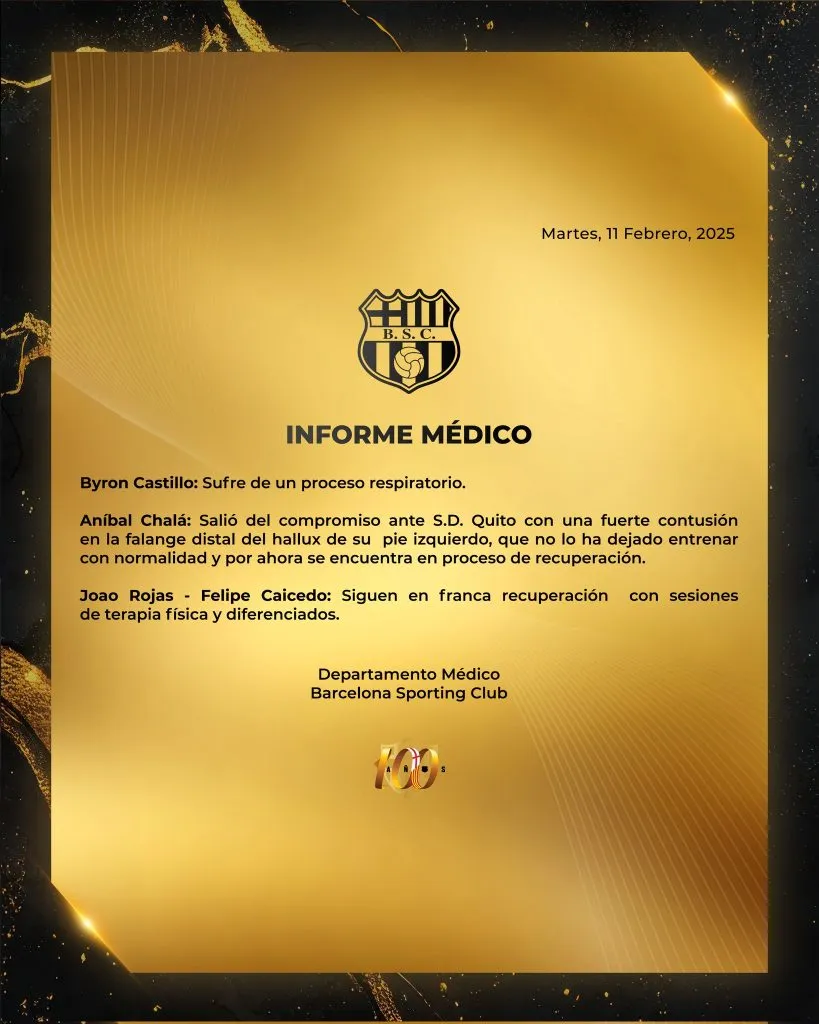 El comunicado de Barcelona SC con sus lesionado. (Foto: @BarcelonaSC)