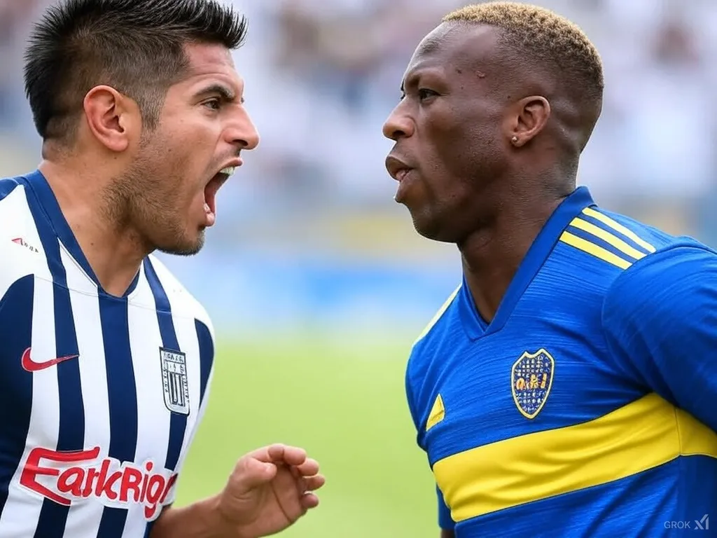 Carlos Zambrano discutiendo con Luis Advíncula. (Foto: Imagen generada por Grok IA).
