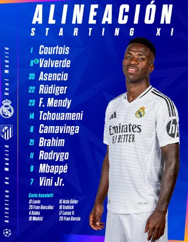 La alineación titular del Real Madrid ante el ‘Atleti’ (X @realmadrid).
