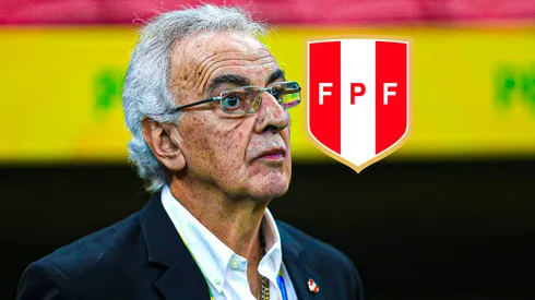 Jorge Fossati y escudo de la Selección Peruana.