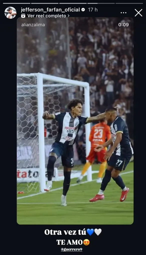 Jefferson Farfán le dedicó historia de Instagram a Paolo Guerrero.