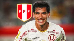 José Rivera y el escudo de la Selección Peruana.