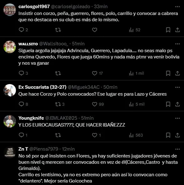 Hinchas molestos con los convocados (Foto: X).