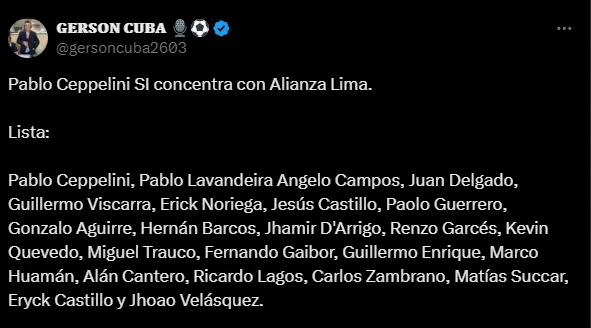 Lista de convocados Alianza Lima (Foto: X).