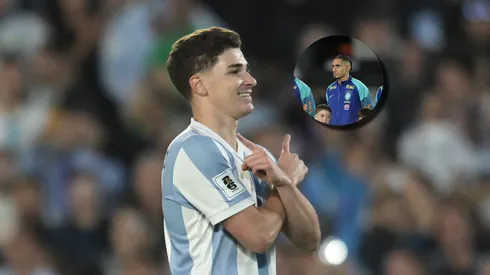 Julián Álvarez responde a Raphinha tras el 4-1 de Argentina sobre Brasil.