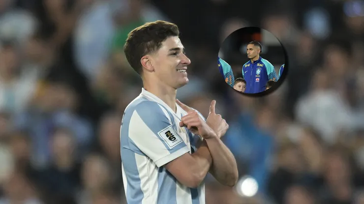 Julián Álvarez responde a Raphinha tras el 4-1 de Argentina sobre Brasil.
