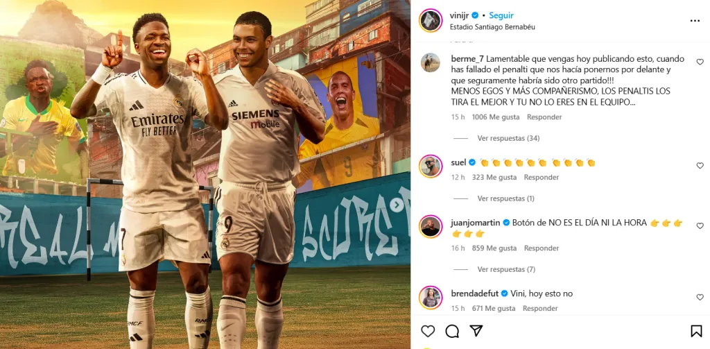 La publicación de Vinícius que desató la polémica.