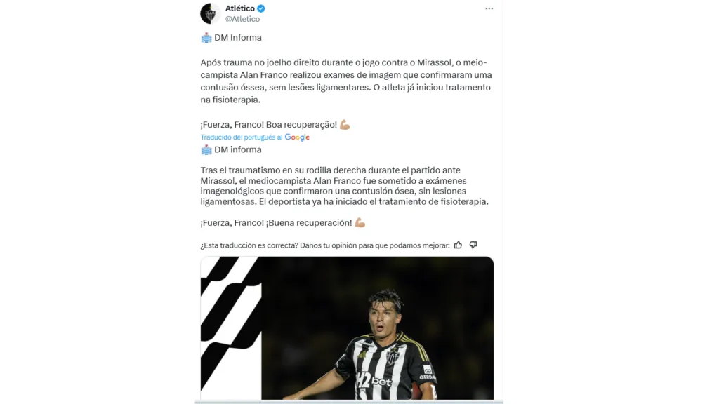 Alan Franco vuelve a estar lesionado. (Captura de pantalla)