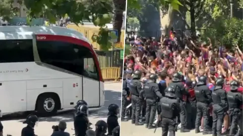 Los hinchas del Barcelona lanzaron objetos al ómnibus del Real Madrid en la llegada a Montjuic.