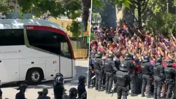Los hinchas del Barcelona lanzaron objetos al ómnibus del Real Madrid en la llegada a Montjuic.