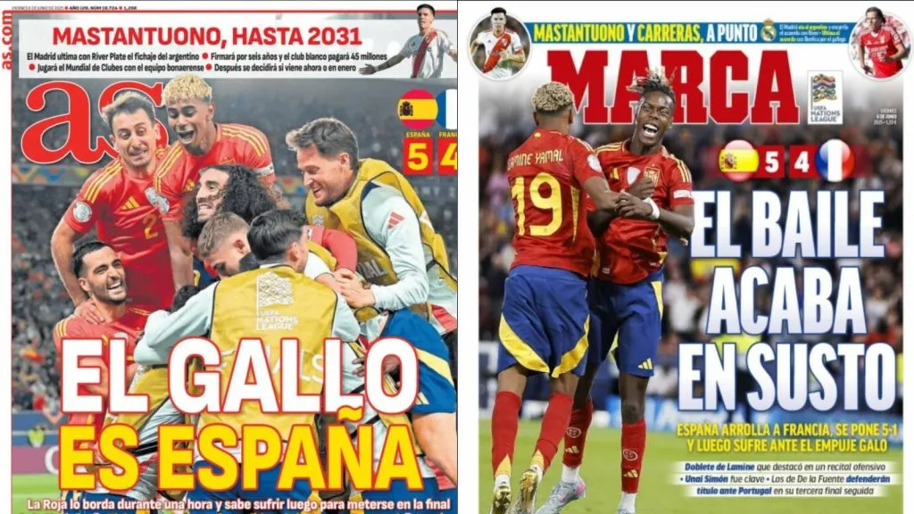 Mastantuono, presente en la parte superior de las tapas de AS y MARCA: TW