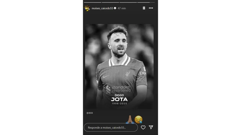 El mensaje de Moisés Caicedo por el fallecimiento de Diogo Jota. (Captura de pantalla)