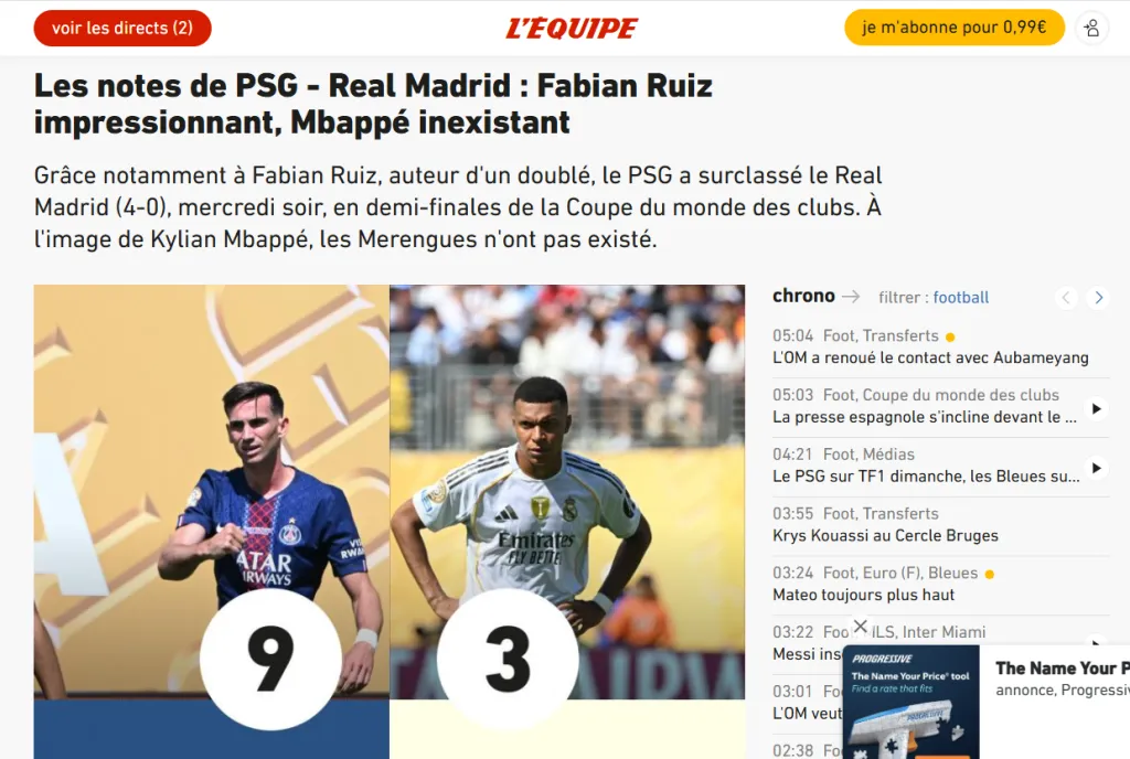 La crítica de L’Equipe a Kylian Mbappé.