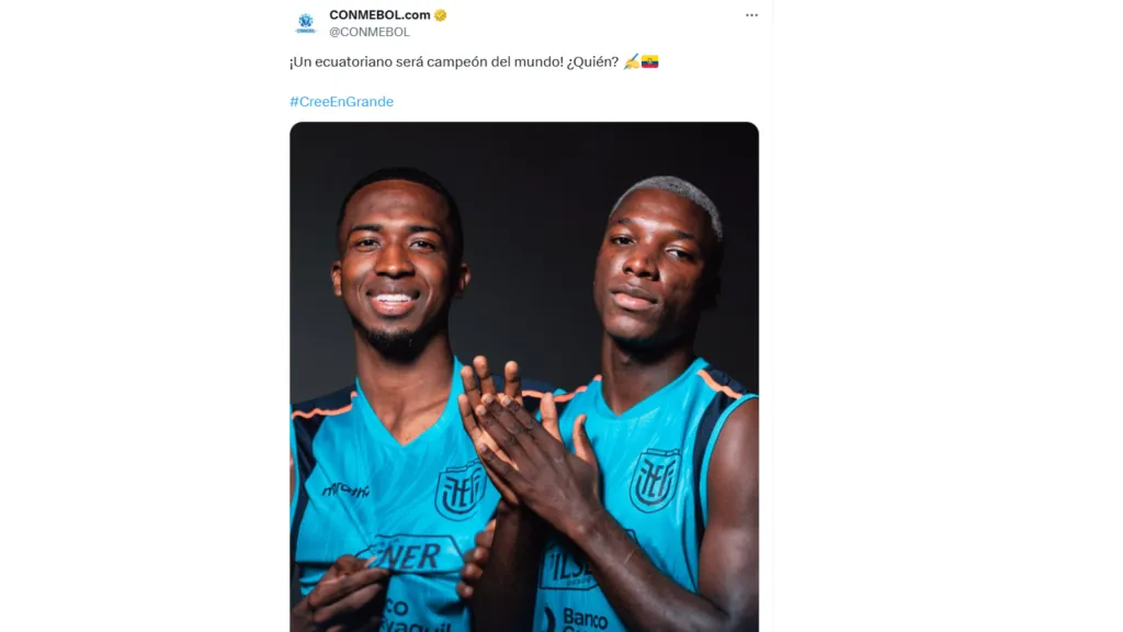 El mensaje de la Conmebol para Moisés Caicedo y Willian Pacho. (Captura de pantalla)