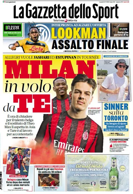 La portada de la Gazzetta delo Sport. (Foto: @Gazzetta_it)