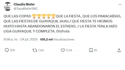 Claudio Bieler se burla con todo de Barcelona SC: "Que fiesta te hicimos hijito"