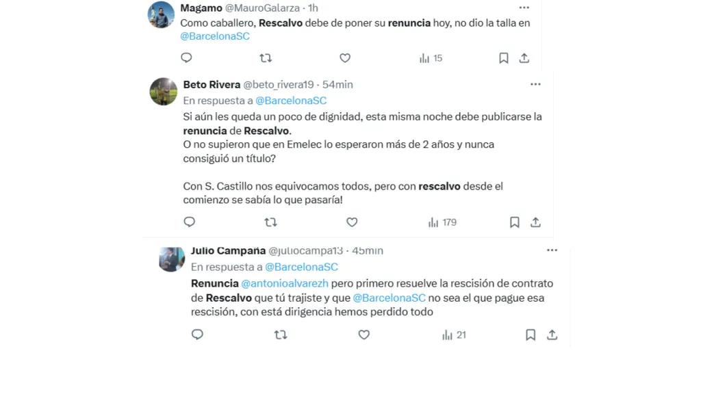 Los comentarios de los hinchas en X. (Captura de pantalla)