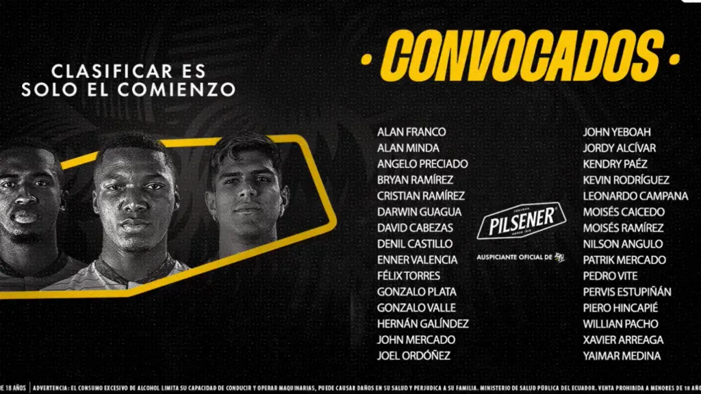 Los convocados de Ecuador. (Captura de pantalla)