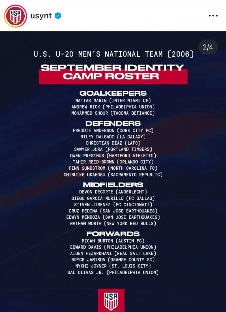 La convocatoria Sub-20 de Estados Unidos. (Foto: joacosaavedraq)