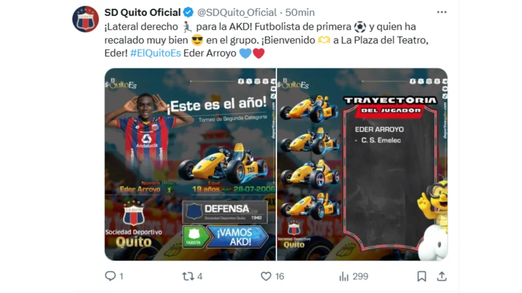 Así presentaron al ex Emelec en Deportivo Quito. (Captura de pantalla)