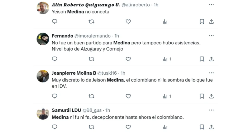 Los comentarios de los hinchas en X.
