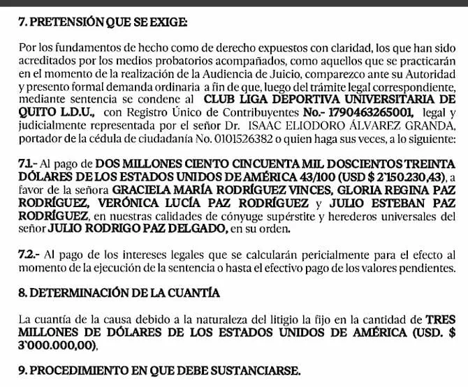 Foto: Demanda judicial presentada por la familia de Esteban Paz.