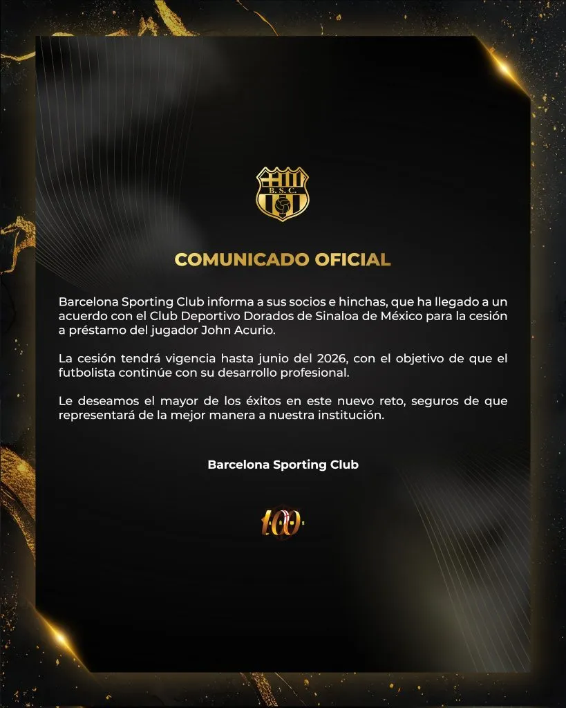 John Acurio – comunicado oficial.