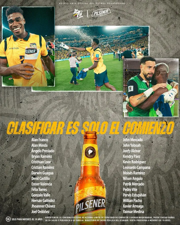 Los convocados de la Selecciión de Ecuador. (Foto: @LaTri)