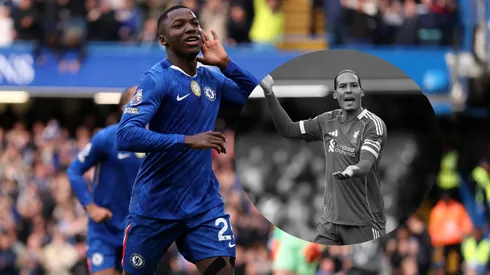 Burla mundial: La reacción de Van Dijk cuando Moisés Caicedo sacó el bombazo contra Liverpool. Foto: Getty