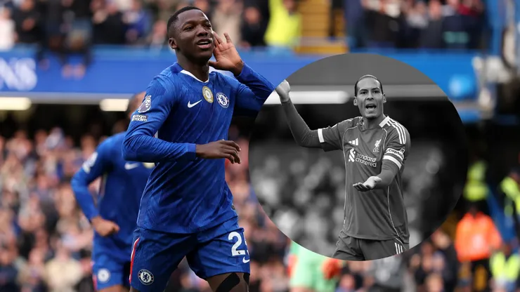 Burla mundial: La reacción de Van Dijk cuando Moisés Caicedo sacó el bombazo contra Liverpool. Foto: Getty
