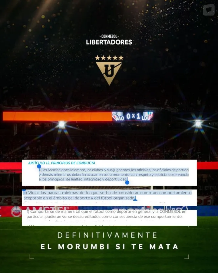 El artículo y publicación polémica de LDU. (Foto: @MrOFFSIDER)