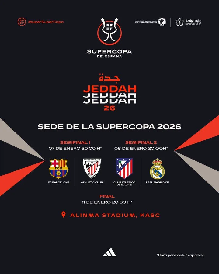 Días y horarios de la Supercopa de España 2026.