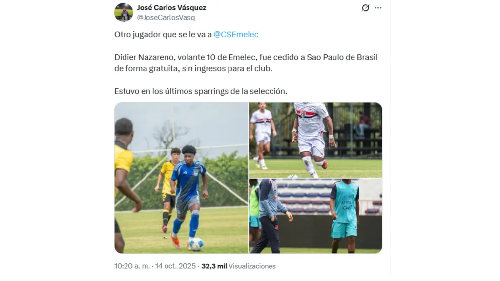 Emelec pierde a un joven talento. (Foto: Captura de pantalla)