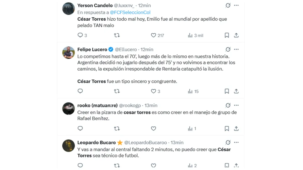Algunos de los comentarios de los hinchas en X.