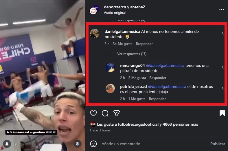 Reacción en Colombia a la burla de Argentina. (Foto: Instagram / @deportesrcn)