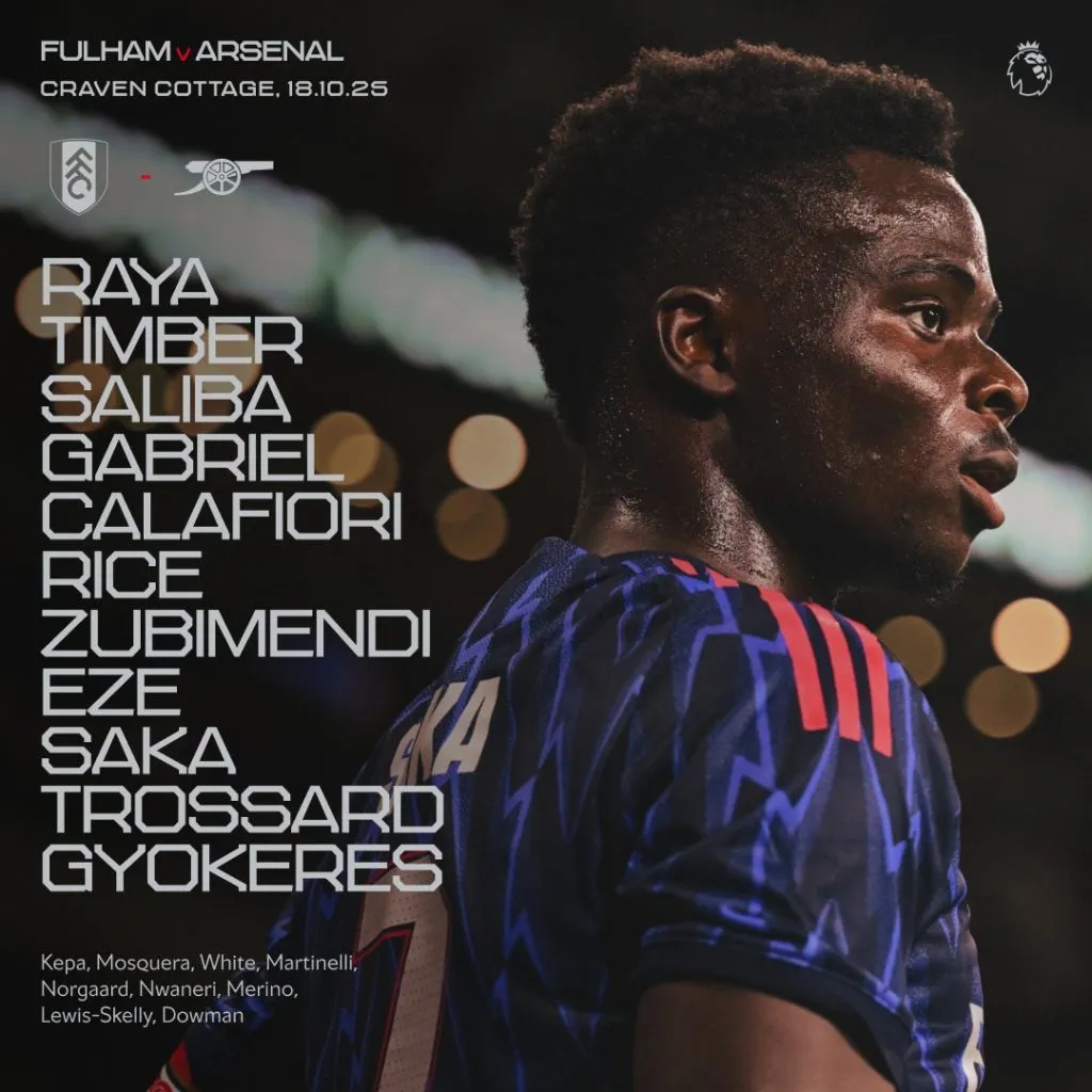 El once de Arsenal vs Fulham. (Foto: Arsenal)