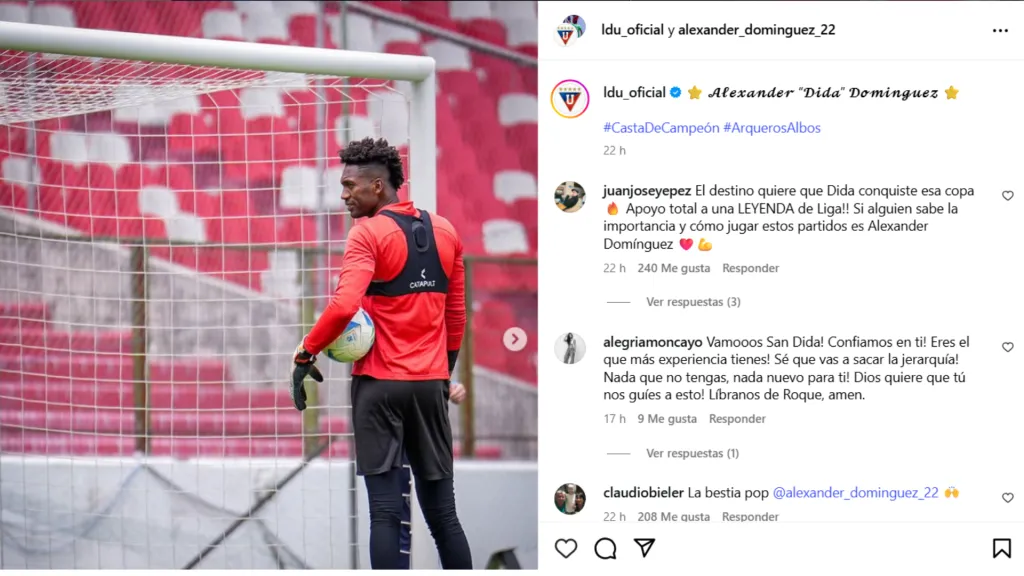 El mensaje de Domínguez y Liga de Quito. (Foto: Captura de pantalla)