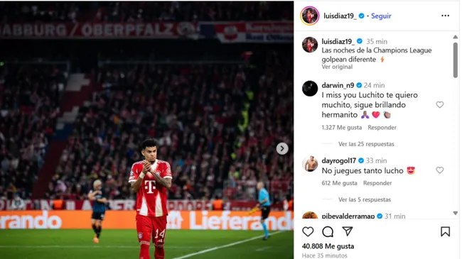 El mensajde de Darwin para Luis Díaz. (Foto: Captura de pantalla)