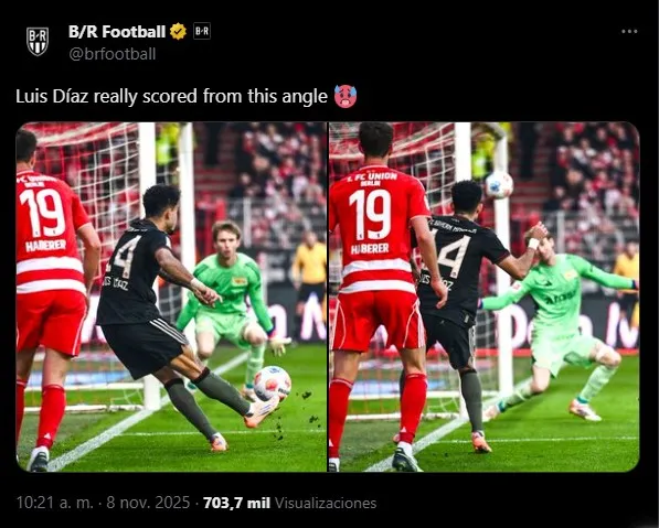 Post viral del gol de Luis Díaz. (Foto: X / @brfootball)