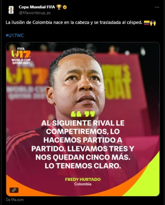 Post de FIFA sobre la Selección Colombia Sub-17. (Foto: X / @fifaworldcup_es)