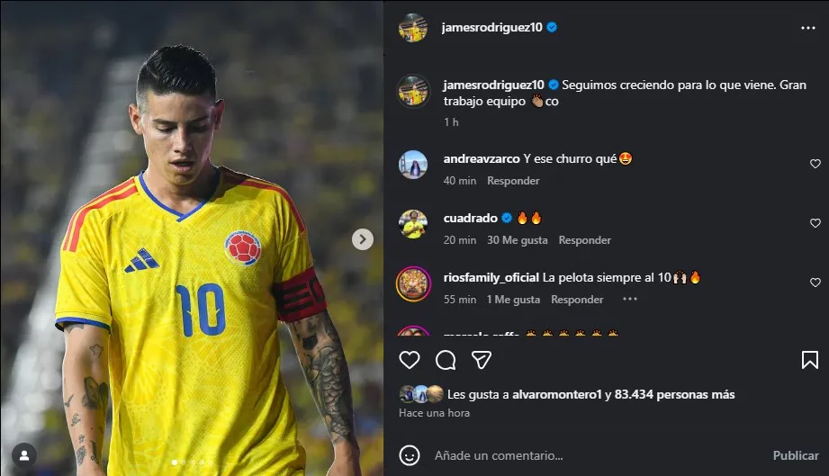 Post de James tras el 2-1 ante Nueva Zelanda. (Foto: Instagram / @jamesrodriguez10)
