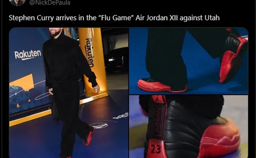 Curry apareció con unas zapatillas de la marca de Jordan. (Foto: X / @NickDePaula)