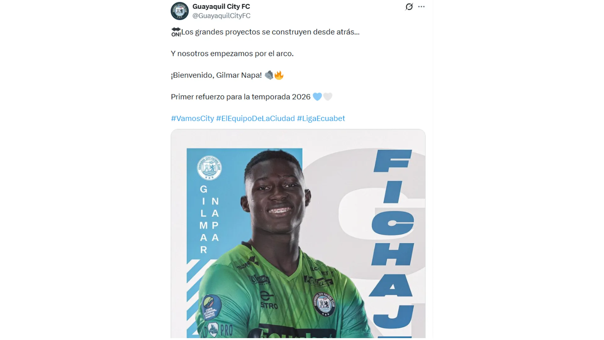 City anunció a Napa como su nuevo fichaje. (Captura de pantalla)