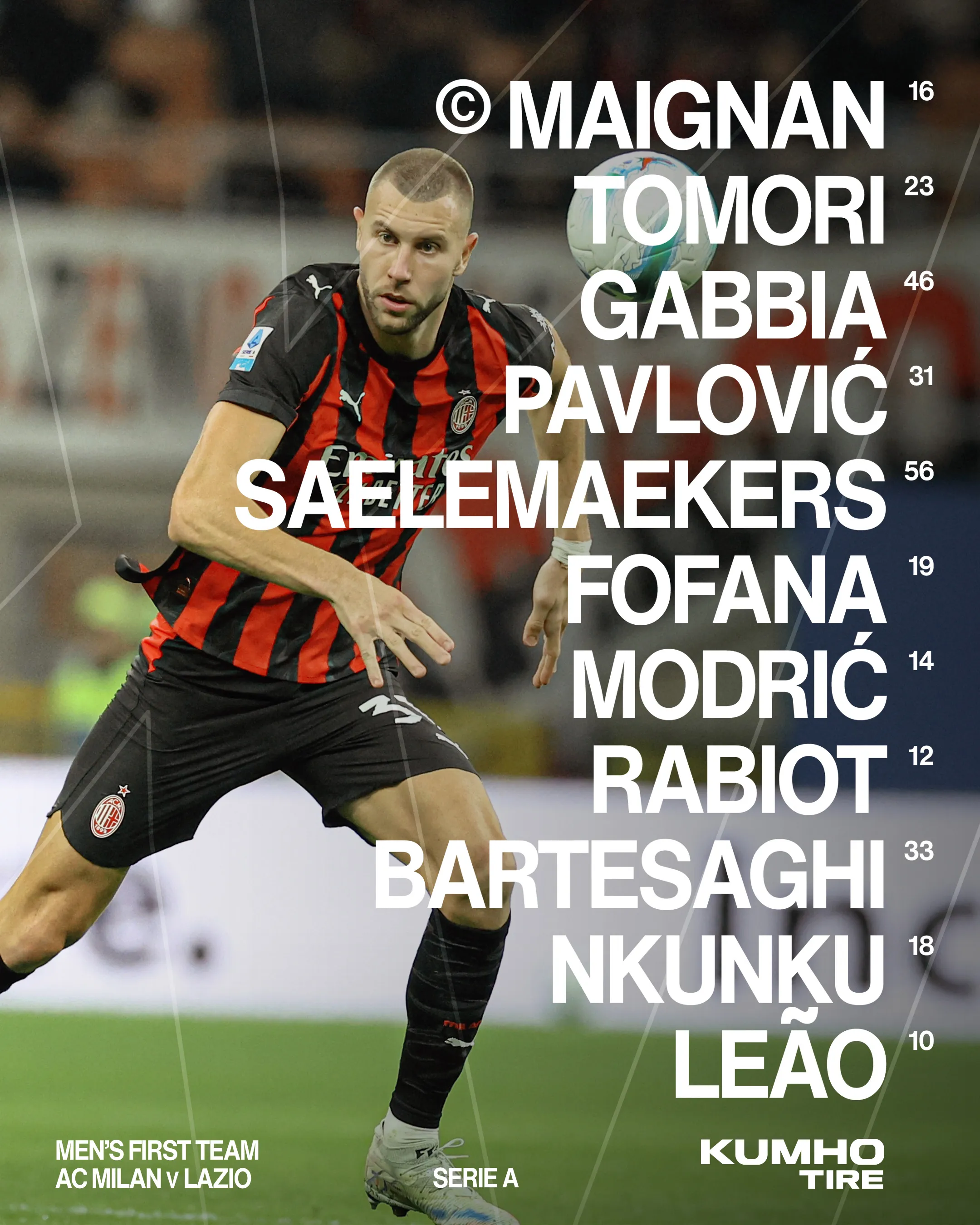 El once oficial de AC Milan para jugar contra Lazio. (Foto: @acmilan)