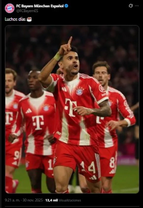 La palabra que se inventó Bayern por Luis Díaz. (Foto: X / @FCBayernES)