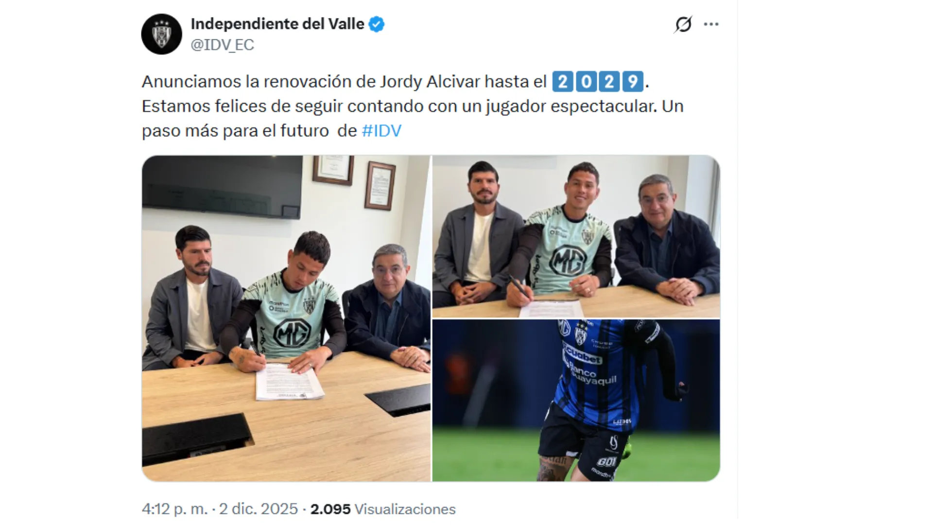 Hasta 2029 renovó Jordy Alcívar con IDV. (Foto: Captura de pantalla)