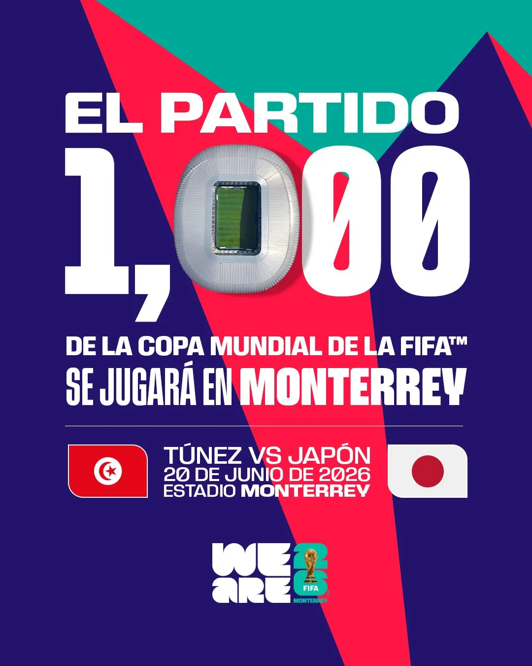 La publicación con la que la FIFA anunció el partido número 1000 de la Copa del Mundo.