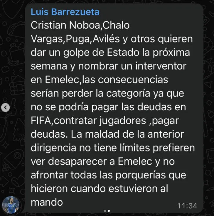 Mensaje viral en redes de Luis Barrezueta.