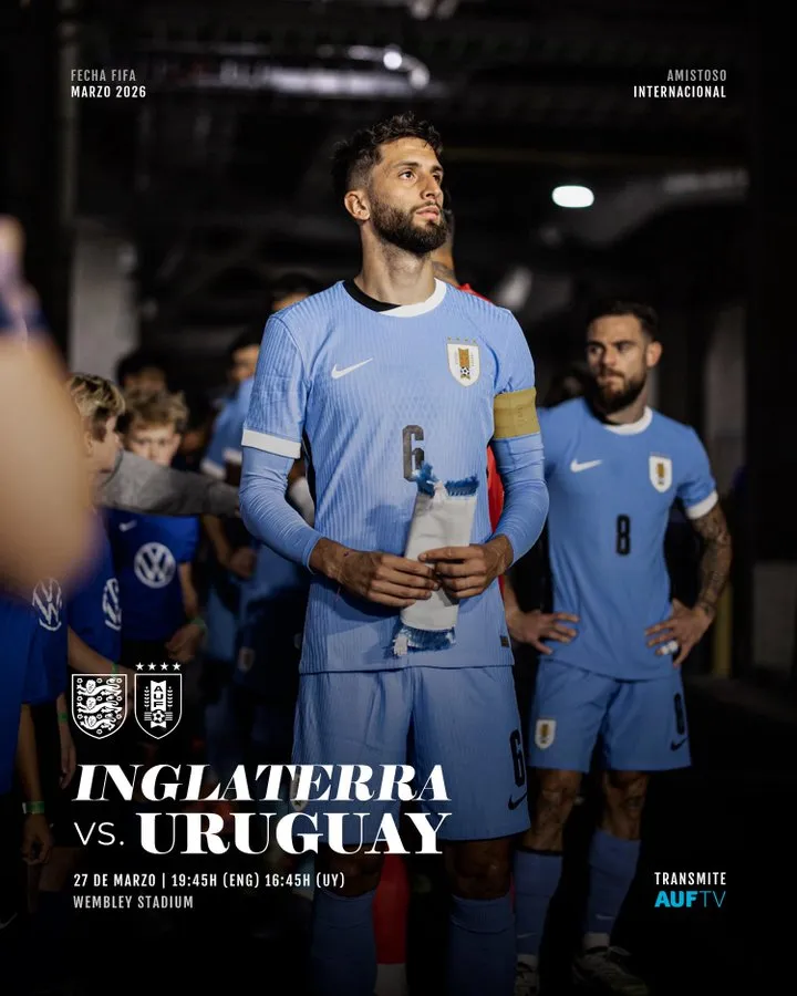 Uruguay confirmó en sus redes sociales que enfrentará a Inglaterra en marzo.